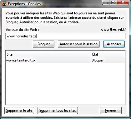 Cookies firefox - exceptions