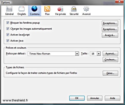 Pop up Firefox - Contenu