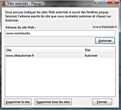 Pop up Firefox - Autorisé