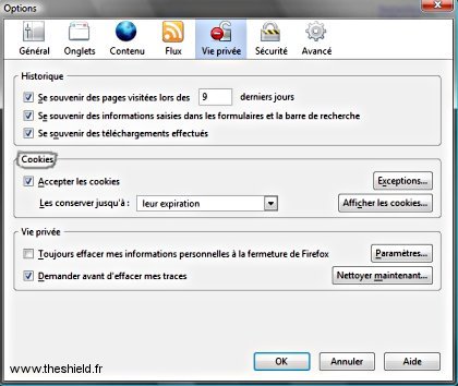 Cookies firefox - options