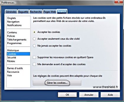 Cookies opera - preferences