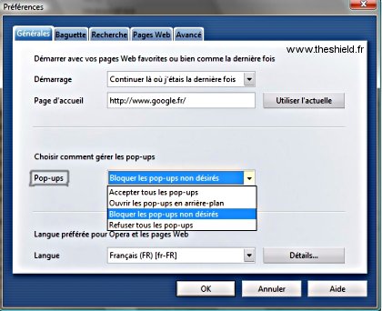 Pop up Opera - preferences