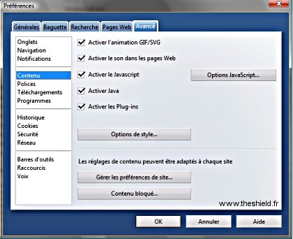 Pop up Opera - contenu bloqué
