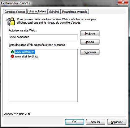 controle parental - sites autorisés