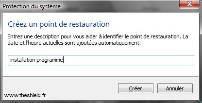 Restauration système - Créer un point