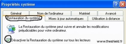 Restauration système - Désactiver